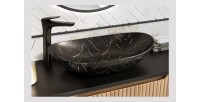 Vasque à poser ovale 61,5x36 cm noir effet marbre en céramique mate