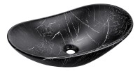 Vasque à poser ovale 61,5x36 cm noir effet marbre en céramique mate
