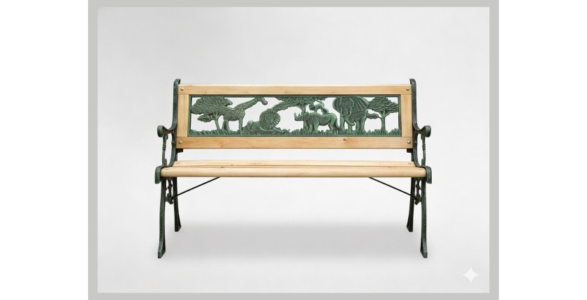 Banc d’extérieur enfant ANIMA 82 cm bois et fonte verte jardin 