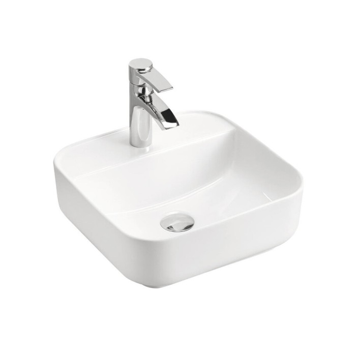 Lavabo de sobreponer cuadrado 40x40 cm blanco brillante en cerámica