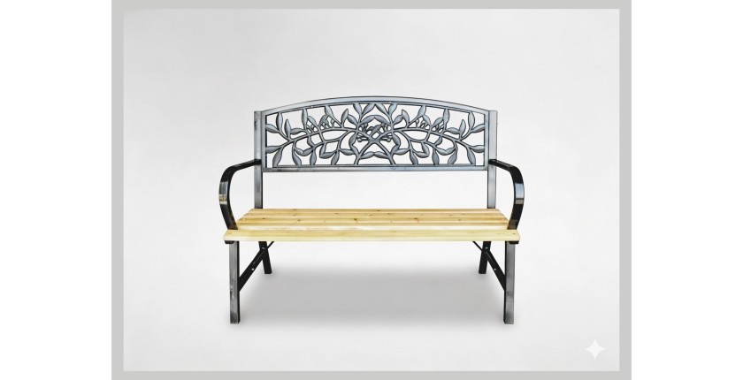 Banc d’extérieur FERONA 120 cm bois et acier noir jardin terrasse 