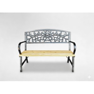 Banc d’extérieur FERONA 120 cm bois et acier noir jardin terrasse 