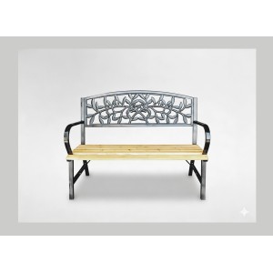 Banc d’extérieur FERONA 120 cm bois et acier noir jardin terrasse 