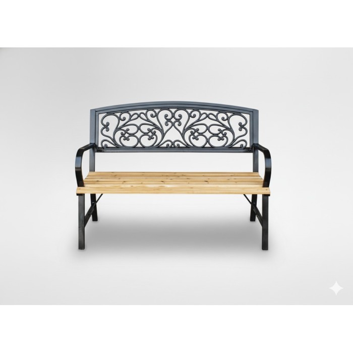 Banc d’extérieur FERONA 120 cm bois et acier noir style classique 
