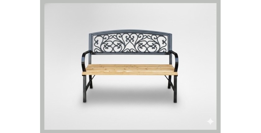 Banc d’extérieur FERONA 120 cm bois et acier noir style classique 