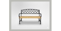 Banc d’extérieur FERONA 120 cm bois et acier noir avec dossier décoratif 