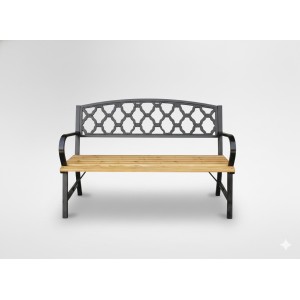 Banc d’extérieur FERONA 120 cm bois et acier noir avec dossier décoratif 