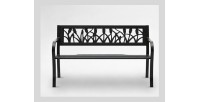 Banc d’extérieur FERONA 125 cm acier noir motif tulipes design jardin 