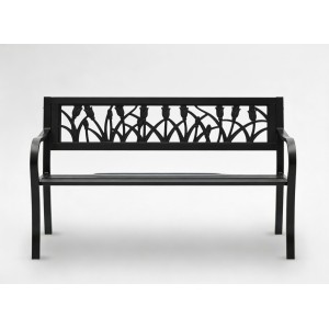 Banc d’extérieur FERONA 125 cm acier noir motif tulipes design jardin 