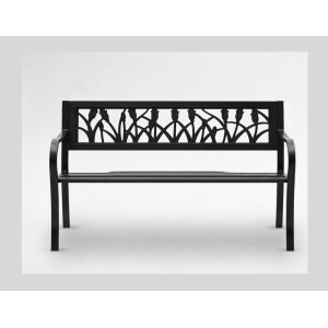 Banc d’extérieur FERONA 125 cm acier noir motif tulipes design jardin 