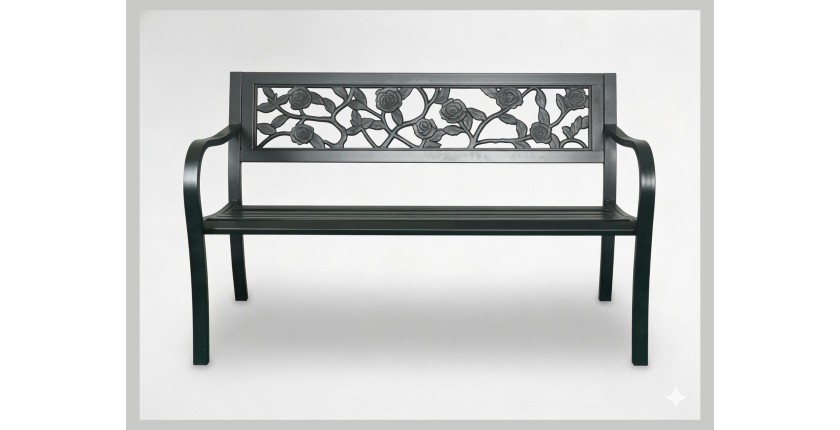 Banc d’extérieur MODERNA 125 cm acier noir motif roses 