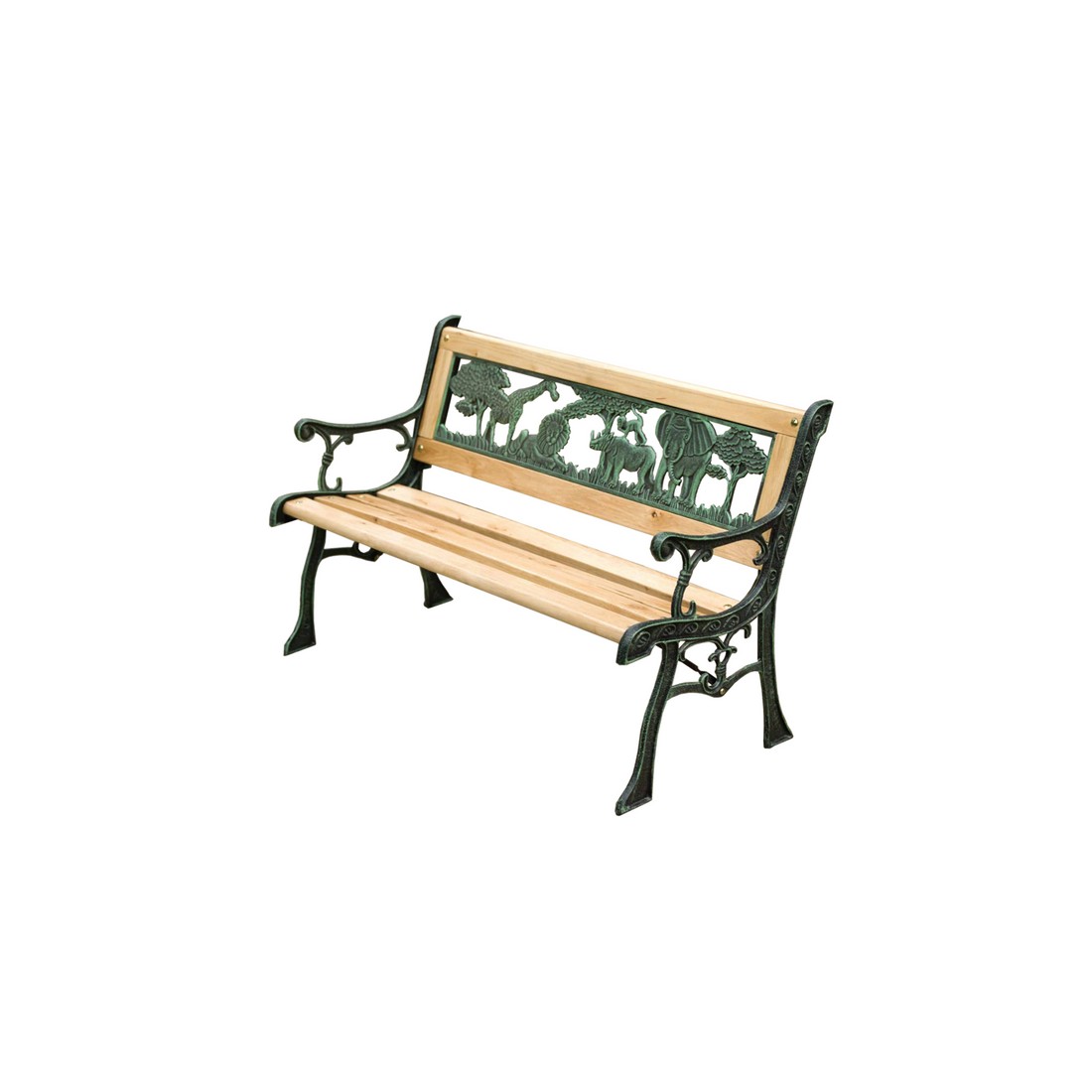 Banc d’extérieur enfant ANIMA 82 cm bois et fonte verte jardin