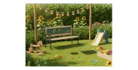 Banc d’extérieur enfant ANIMA 82 cm bois et fonte verte jardin