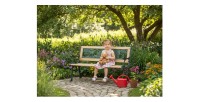 Banc d’extérieur enfant ANIMA 82 cm bois et fonte verte jardin