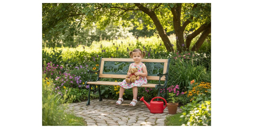 Banc d’extérieur enfant ANIMA 82 cm bois et fonte verte jardin