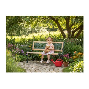 Banc d’extérieur enfant ANIMA 82 cm bois et fonte verte jardin