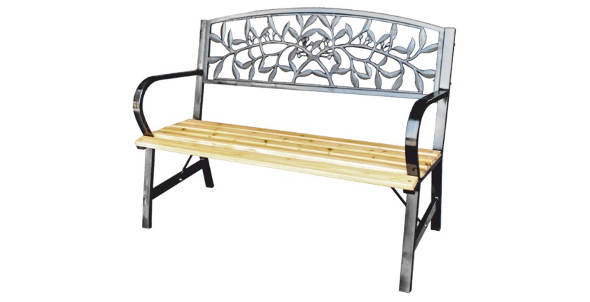 Banc d’extérieur FERONA 120 cm bois et acier noir jardin terrasse