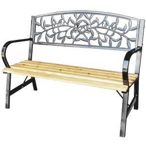 Banc d’extérieur FERONA 120 cm bois et acier noir jardin terrasse