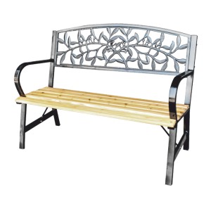 Banc d’extérieur FERONA 120 cm bois et acier noir jardin terrasse