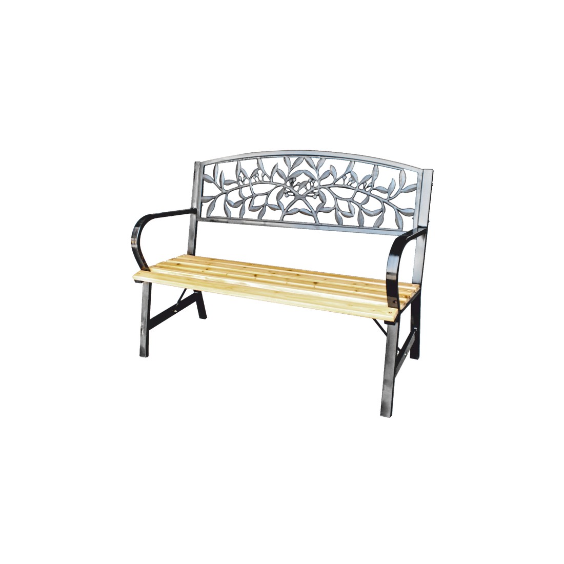 Banc d’extérieur FERONA 120 cm bois et acier noir jardin terrasse