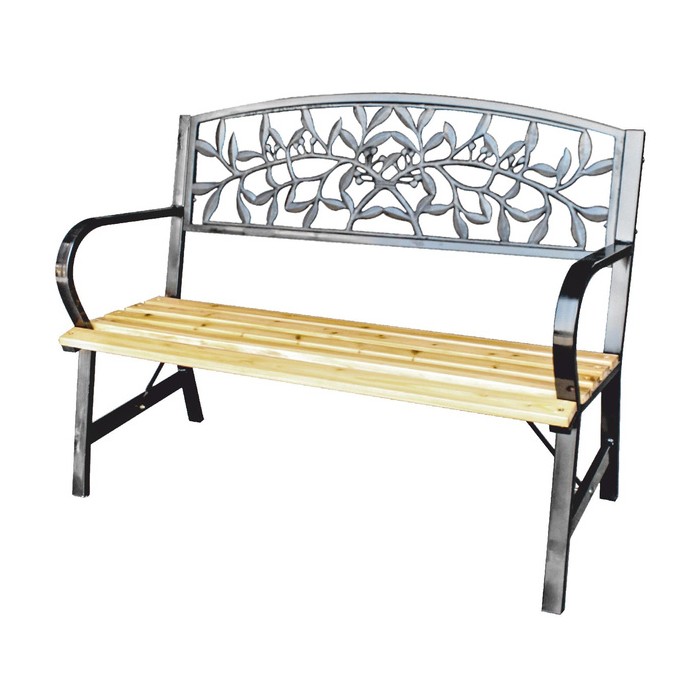 Outdoor-Bank FERONA 120 cm Holz und schwarzer Stahl Garten Terrasse