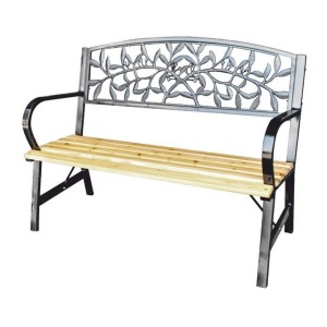 Banc d’extérieur FERONA 120 cm bois et acier noir jardin terrasse