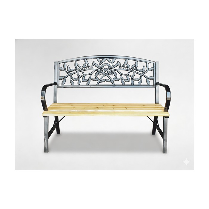 Outdoor-Bank FERONA 120 cm Holz und schwarzer Stahl Garten Terrasse