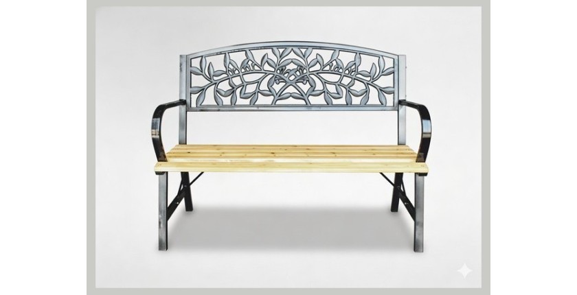 Banc d’extérieur FERONA 120 cm bois et acier noir jardin terrasse