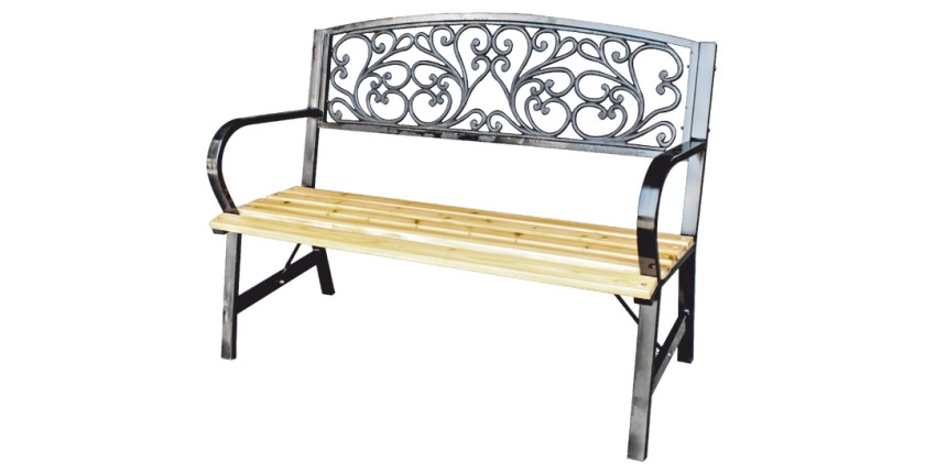 Banc d’extérieur FERONA 120 cm bois et acier noir style classique