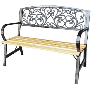 Banc d’extérieur FERONA 120 cm bois et acier noir style classique