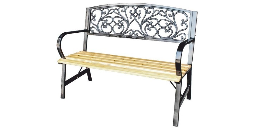 Banc d’extérieur FERONA 120 cm bois et acier noir style classique