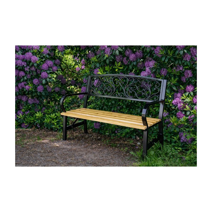 Außenbank FERONA 120 cm Holz und schwarzer Stahl klassischer Stil
