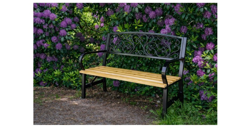 Banc d’extérieur FERONA 120 cm bois et acier noir style classique