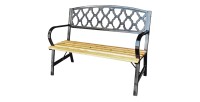 Banc d’extérieur FERONA 120 cm bois et acier noir avec dossier décoratif