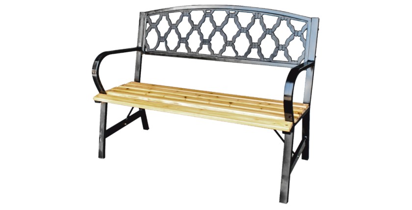 Banc d’extérieur FERONA 120 cm bois et acier noir avec dossier décoratif