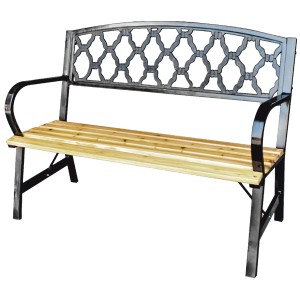 Banc d’extérieur FERONA 120 cm bois et acier noir avec dossier décoratif