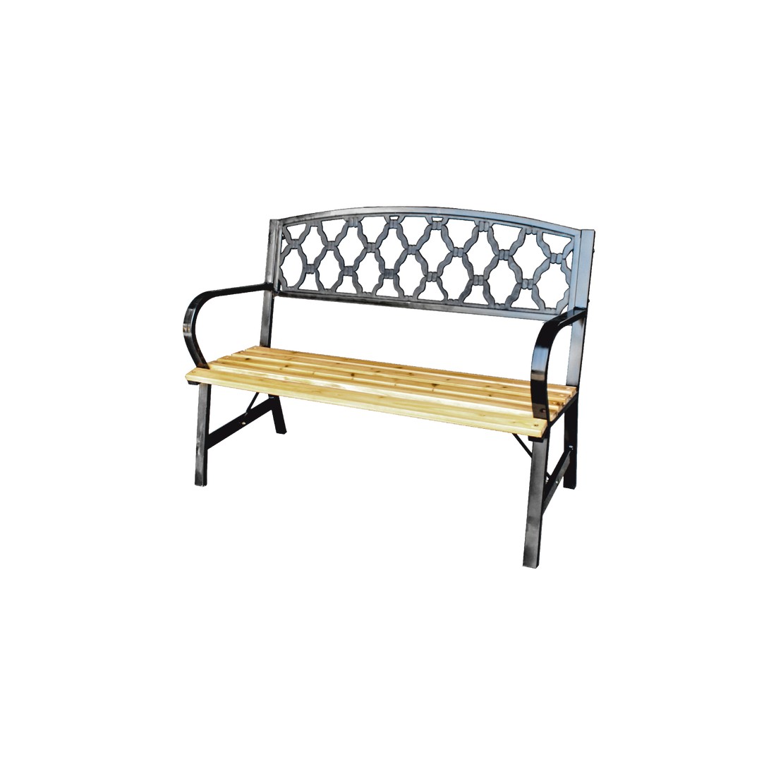 Banc d’extérieur FERONA 120 cm bois et acier noir avec dossier décoratif