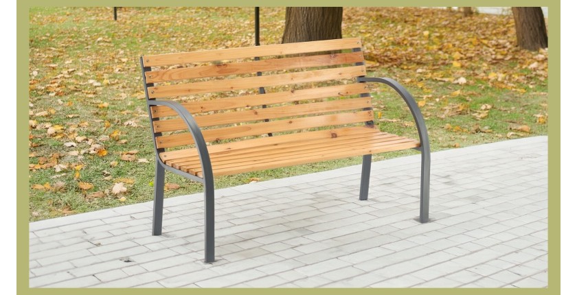 Banc de jardin BANCO 120 cm bois et acier gris extérieur résistant