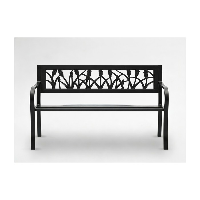 Außenbank FERONA 125 cm Stahl schwarz Tulpenmuster Design Garten