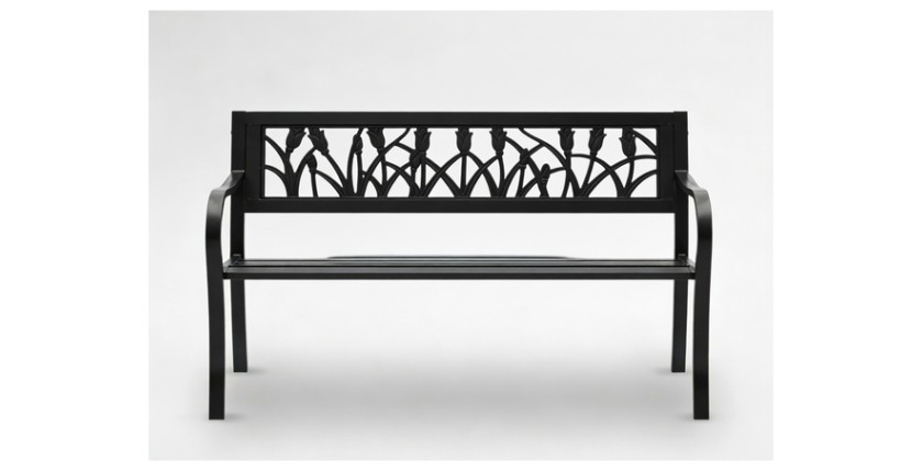 Banc d’extérieur FERONA 125 cm acier noir motif tulipes design jardin