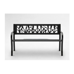 Banc d’extérieur FERONA 125 cm acier noir motif tulipes design jardin