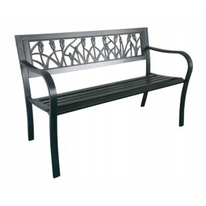 Banc d’extérieur FERONA 125 cm acier noir motif tulipes design jardin