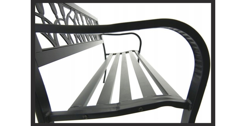 Banc d’extérieur FERONA 125 cm acier noir motif tulipes design jardin