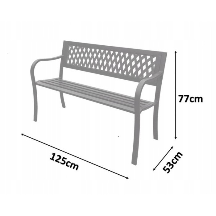 Außenbank FERONA 125 cm Stahl schwarz Tulpenmuster Design Garten