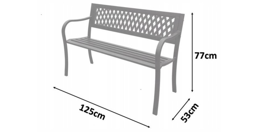 Banc d’extérieur FERONA 125 cm acier noir motif tulipes design jardin