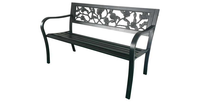 Banc d’extérieur MODERNA 125 cm acier noir motif roses