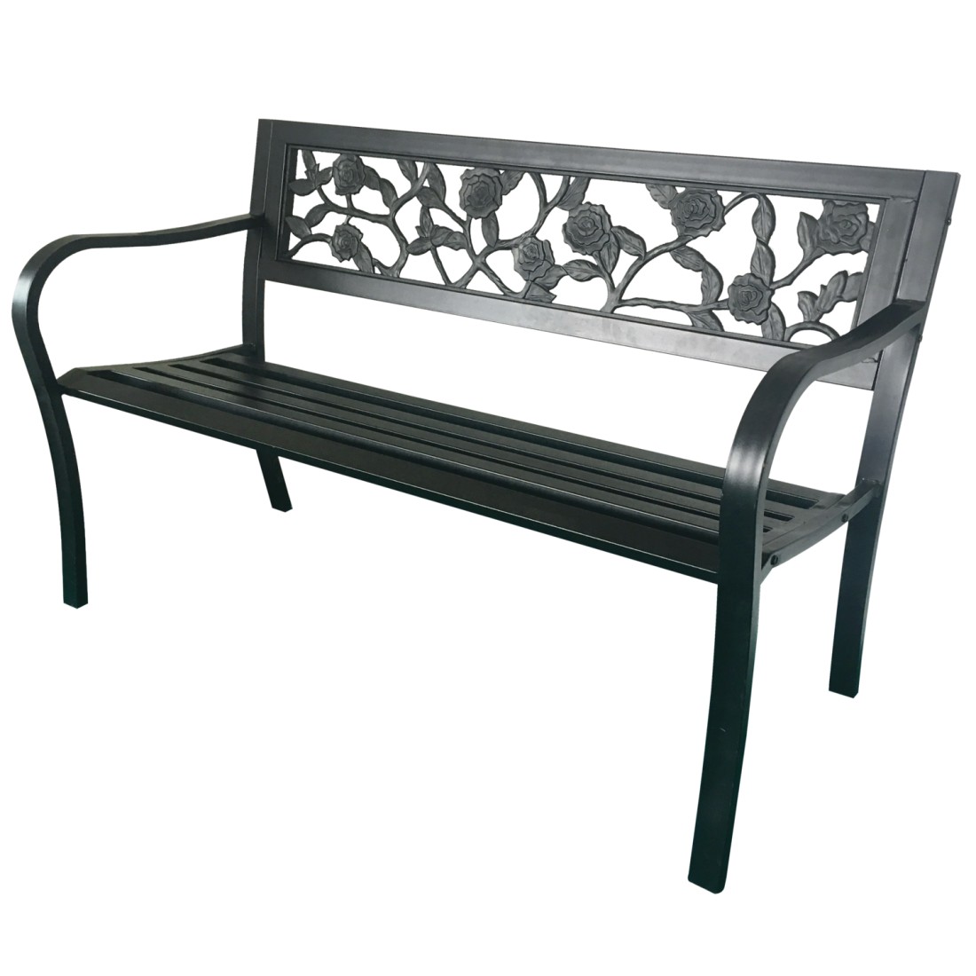 Banc d’extérieur MODERNA 125 cm acier noir motif roses