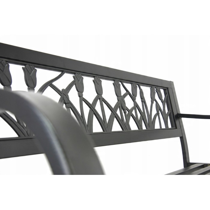 Außenbank MODERNA 125 cm Stahl schwarz mit Rosenmuster