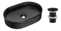 Vasque à poser ovale 48x33 cm noir mat avec bonde clic-clac noire incluse