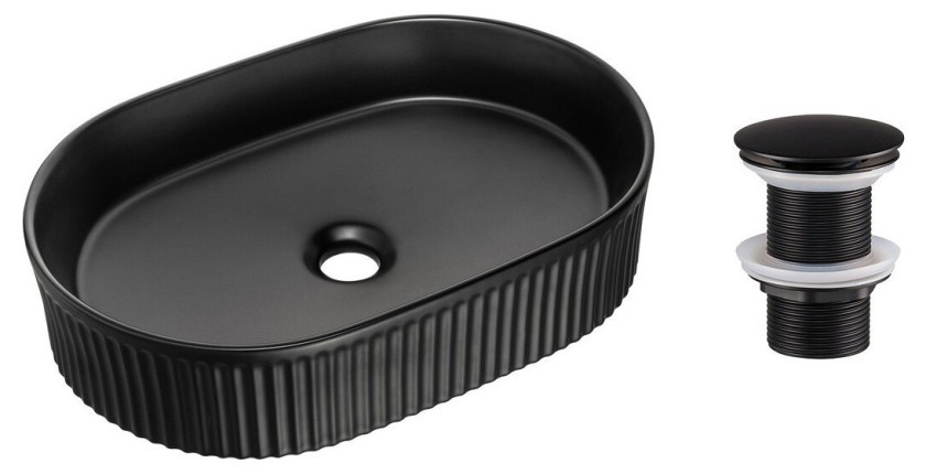 Vasque à poser ovale 48x33 cm noir mat avec bonde clic-clac noire incluse